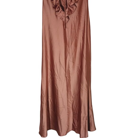 NEW Social Bridesmaids Ruffle Trimmed Open-Back Maxi Slip Dress Toffee‎ Size LB - Picture 8 of 14